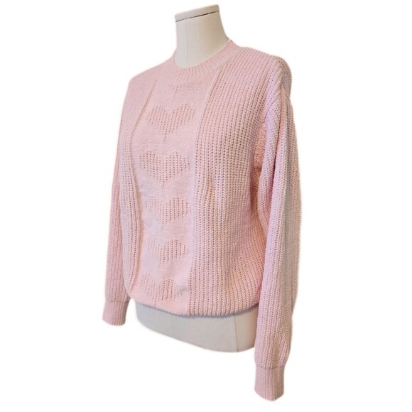 Pastel Pink Heart Motif Knit Sweater Pullover Soft Coquette Fairy Size L - Picture 3 of 10
